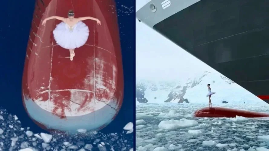 Antarctica | Ballerina Braves Freezing Temperatures on Cruise Ship’s Bulbous Bow Antarctica | Ballerina Braves Freezing Temperatures on Cruise Ship’s Bulbous Bow